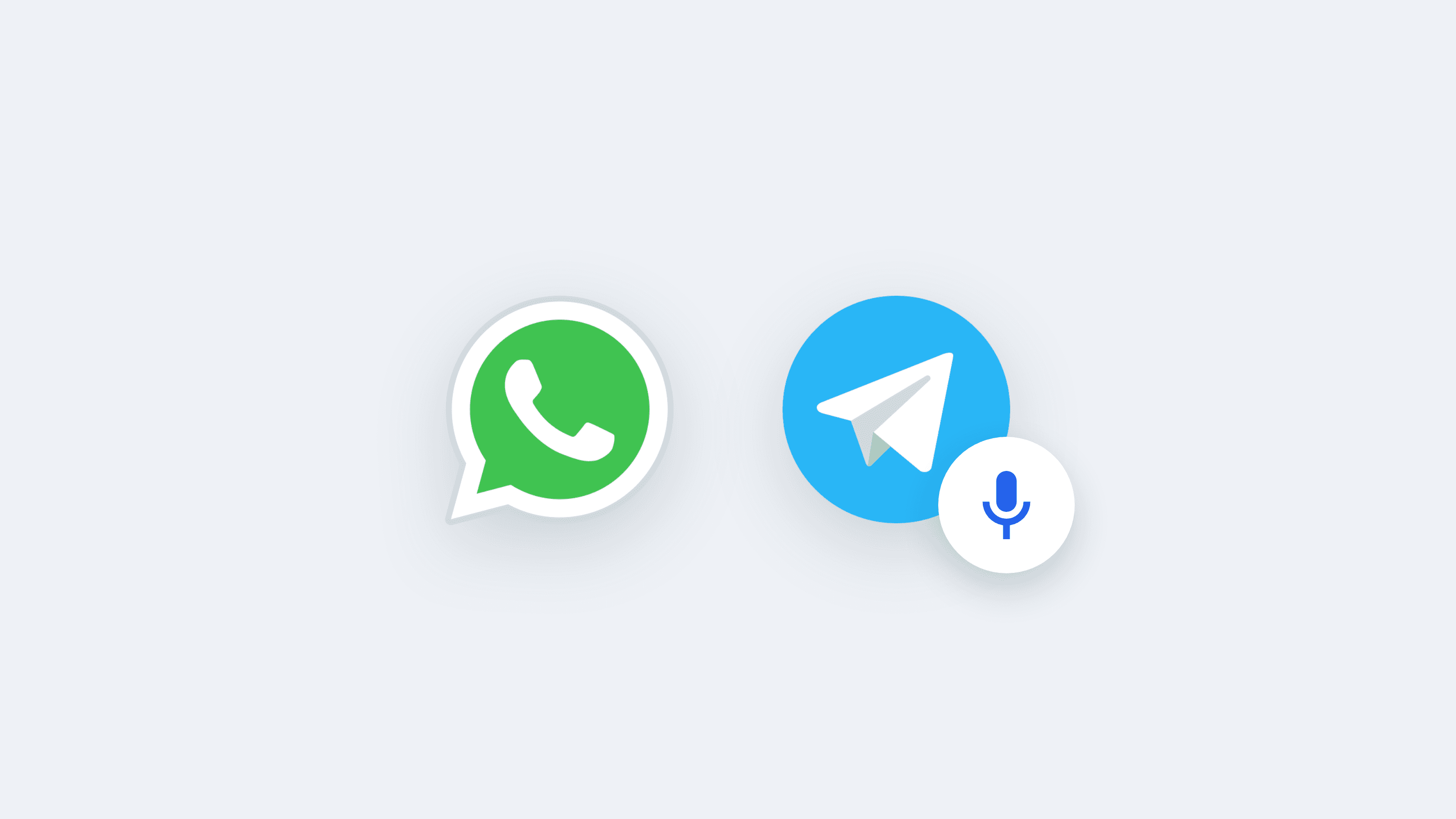 The WhatsApp and Telegram icons with a microphone badge, dictating a written message by voice